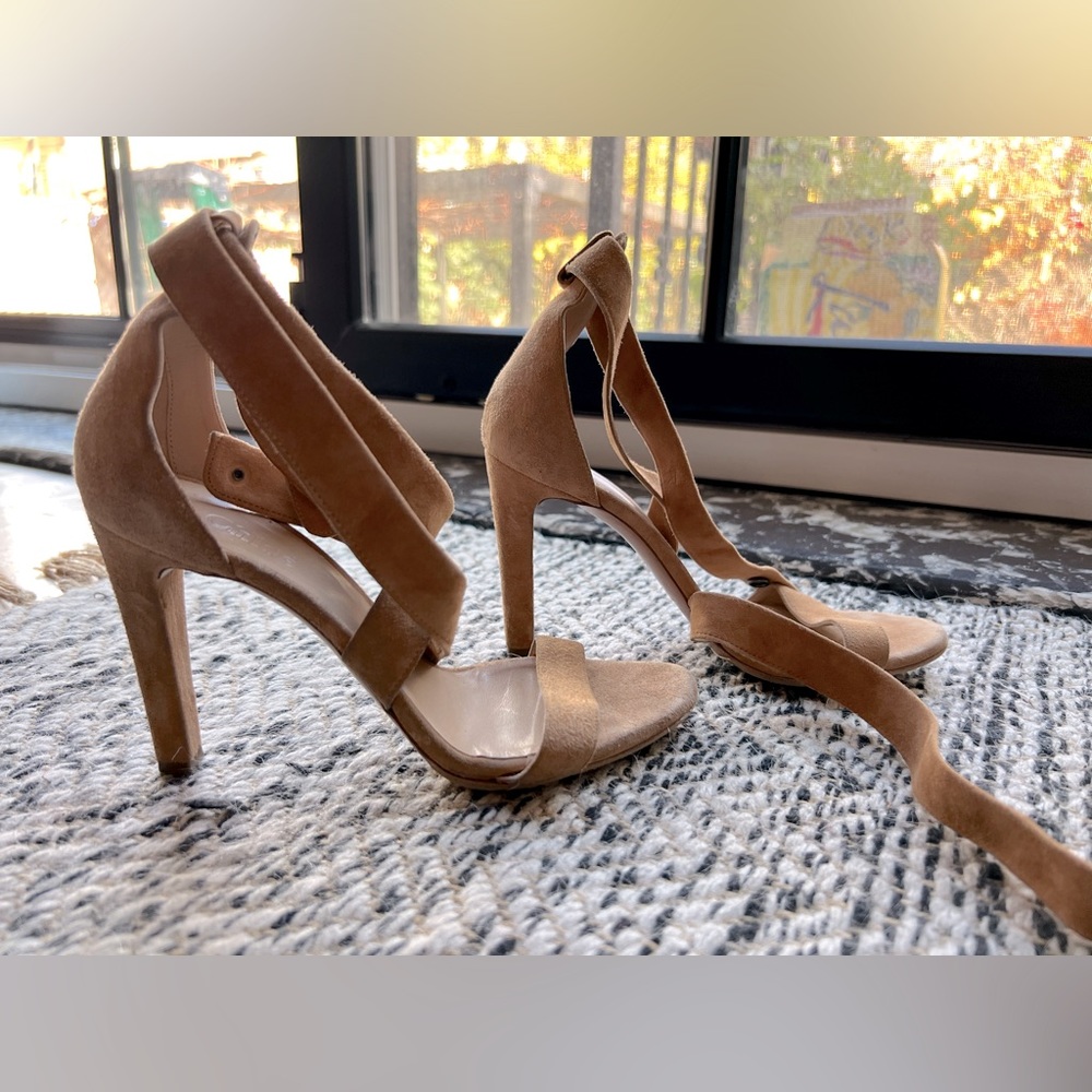 Size 36 Chloé nude suede ankle wrap sandals.